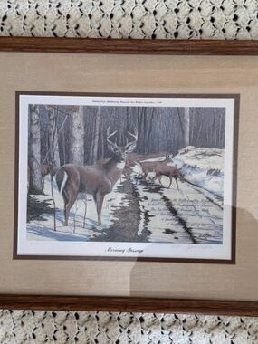 Framed Deer Print "Morning Passage" - Woodland Winter Scene
